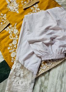 Mustard Yellow Kurta with White Embroidery