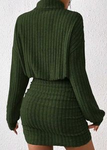 olive solide high neck sweater dress