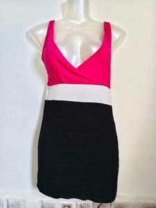 Chic V-Neck Color Block Mini Dress
