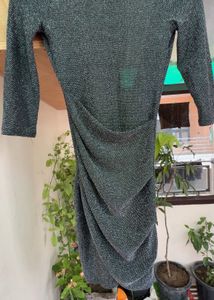 Sparkly Silver Ruched Mini Dress