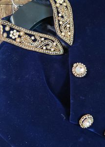 Men Indian Latest Designer Blue Velvet Sherwani