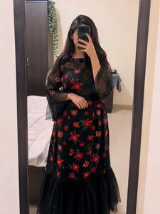 Black Floral Print Gown