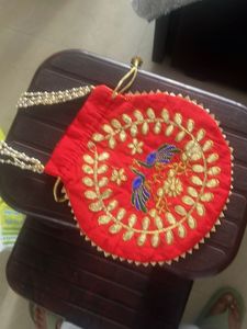 Red Embroidered Clutch Bag