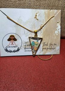 Unique Resin Fruit Slice Triangle Pendant Necklace