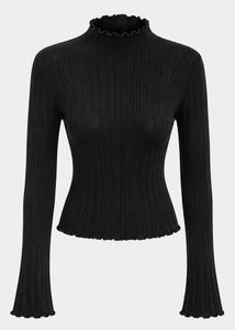 Ribbed Mock Neck Top with Ruffle Trim