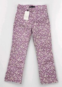 ZARA Lavender White Floral Flare Pants
