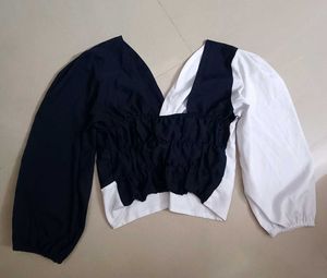 Chic Two-Tone Twist Front Top