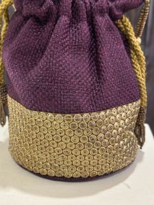 Designer Embellished Potli Bag – Purple &amp; Gold