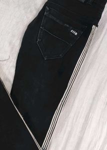 Girls Black Jeans with White Stripe