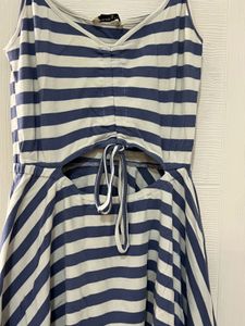 Brand New White Blue Striped Fit N Flare Dress
