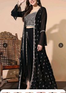 Embroidered Sleeveless Top with dhoti And Shrug