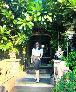 Chic Black Pencil Skirt with White Accents
