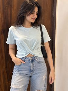 Twisted Hem Light Blue T-Shirt