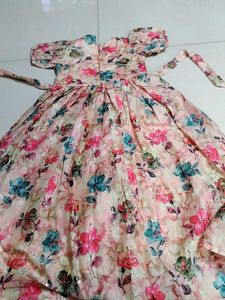 Sandal pink green Floral Flared gown..
