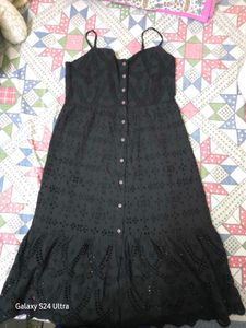 Chic Black Button-Front Eyelet Dress