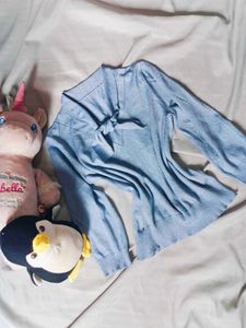 Korean Blue Bow Tie Sweater