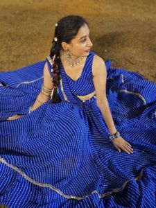 Vibrant Blue Leheriya Lehenga Choli Set