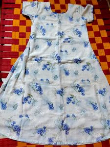 Blue Floral Print Kurti with Dupatta Set