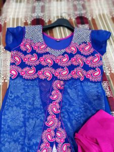 Blue Embroidered beautifully designed Kurta with p