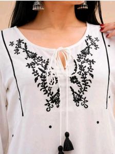 White Kurta with Black Embroidery_S