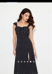 Black And White Polka Dots Slit Dress