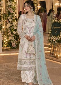 Elegant Embroidered Suit with Aqua Dupatta