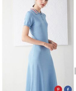 Chic Blue Polo Collar Knit Dress