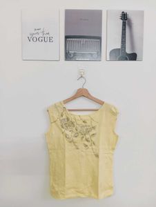 Elegant Yellow Embroidered Sleeveless Blouse