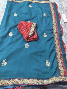 Teal Saree with Embellished Border