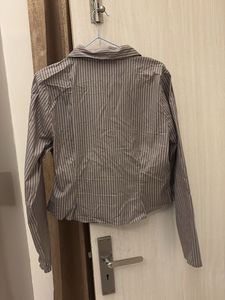 Striped V-Neck Cropped Shirt