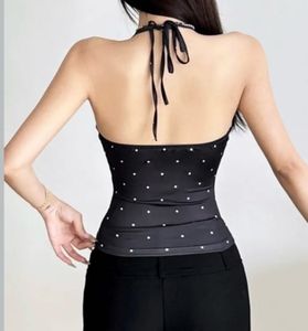 Black Polka Dot Halter Bikini Top