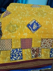 Vibrant Yellow Patchwork Saree
