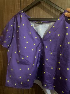 Purple Polka Dot Button-Up Top