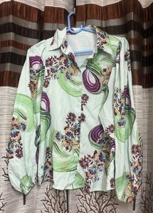 Urbanic Light Green Floral Print Button-Up Shirt
