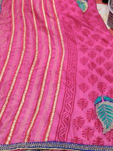 Vibrant Pink Floral Print Saree