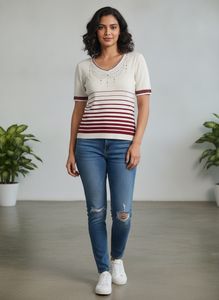 Striped Embellished Knit Top