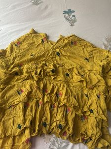 Yellow Ruffled top  with Floral Embroidery
