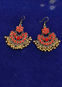 Red Stone Jhumka Earrings