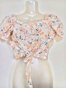 Floral Print Tie-Front Crop Top 34"-36"