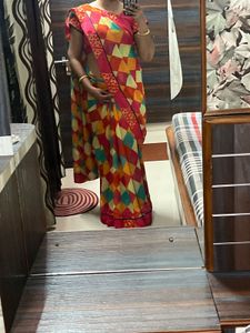Vibrant Geometric Print Saree