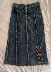 y2k Embroidered Denim Maxi Skirt