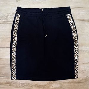 Black Skirt with Leopard Print Trim