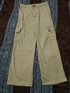 Khaki Wide Leg Cargo Pants