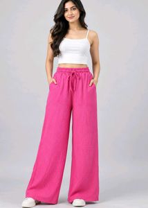 Vibrant Pink Palazzo Pants with Drawstring Waist
