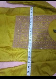 Greenish Yellow Silk Kurti Set + Floral Dupatta