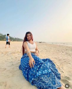 Blue Block Print Maxi Skirt