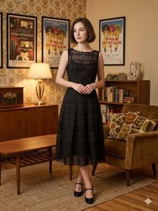 Elegant Black Sheer Overlay Dress