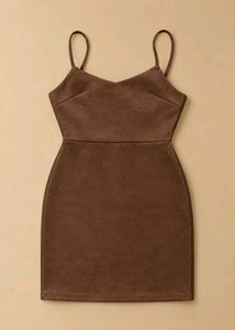 BROWN SUEDE-FEEL SPAGHETTI STRAP BODYCON MINI