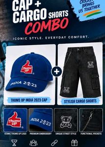 Cool Teddy Bear Print Shorts And Thumsup Cap