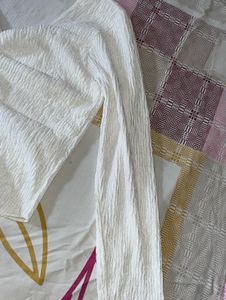 White Textured V-Neck Top
